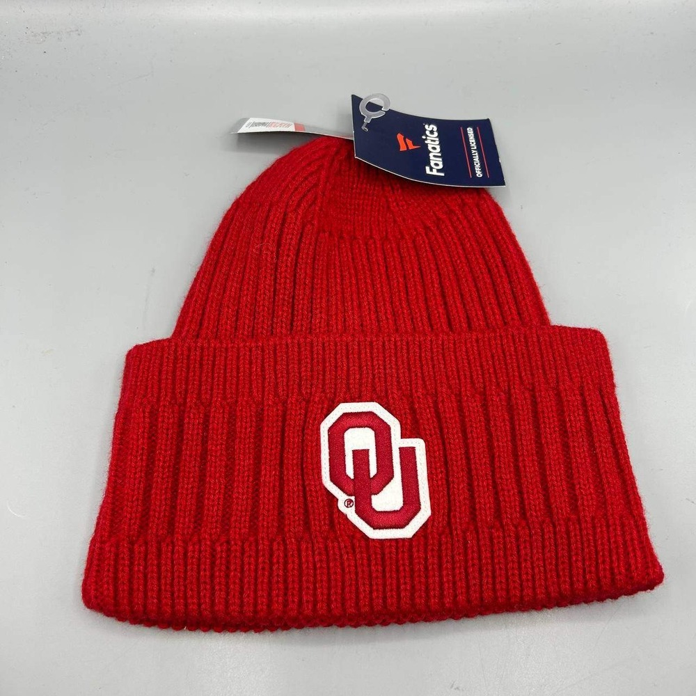 Oklahoma Sooners NCAA Hat Men Red Knit Fanatics Cuffed Beanie Cap New
